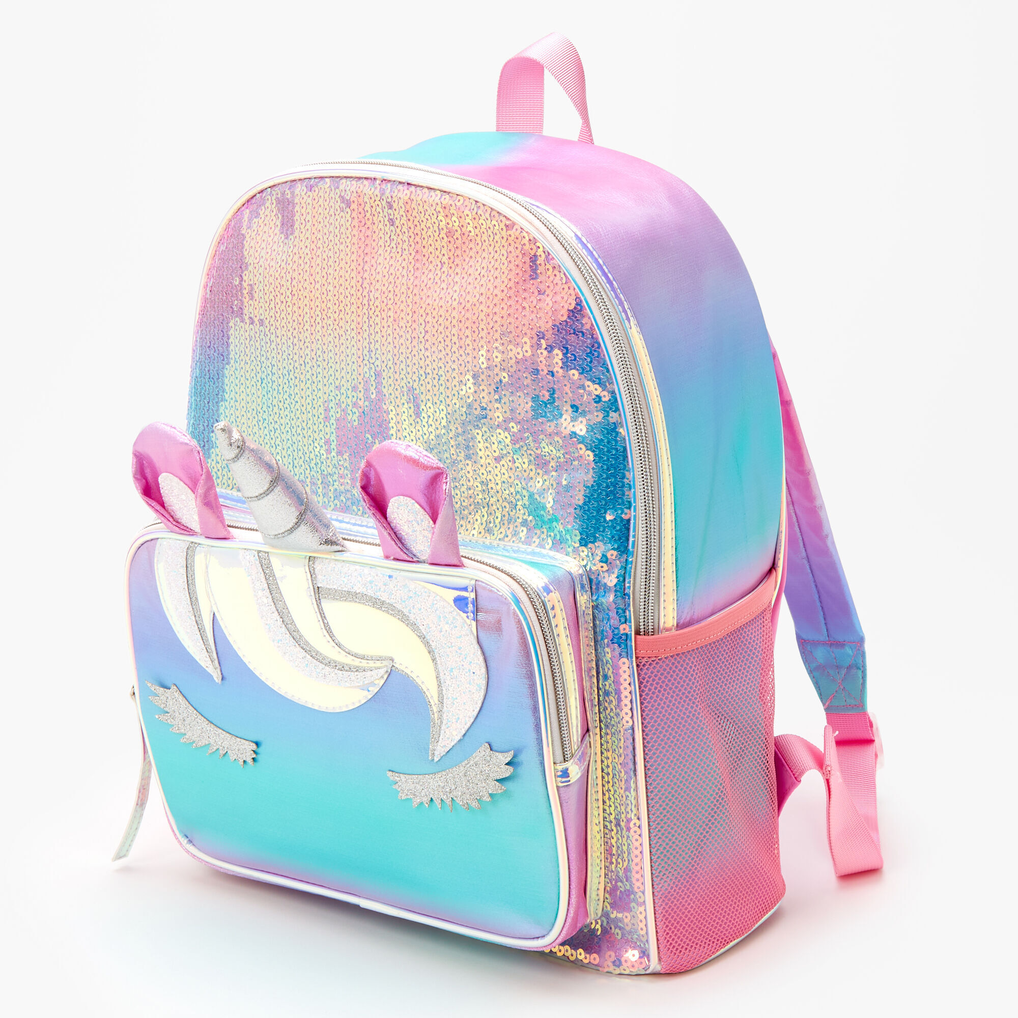 View Claires Unicorn Iridescent Sequin Backpack Purple information