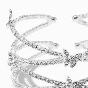 Rhinestone Butterfly Silver-tone Criss Cross Cuff Bracelet,