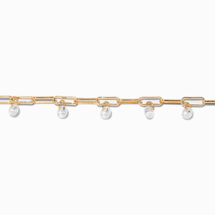 Gold-tone Paperclip Chain Cubic Zirconia Bracelet,