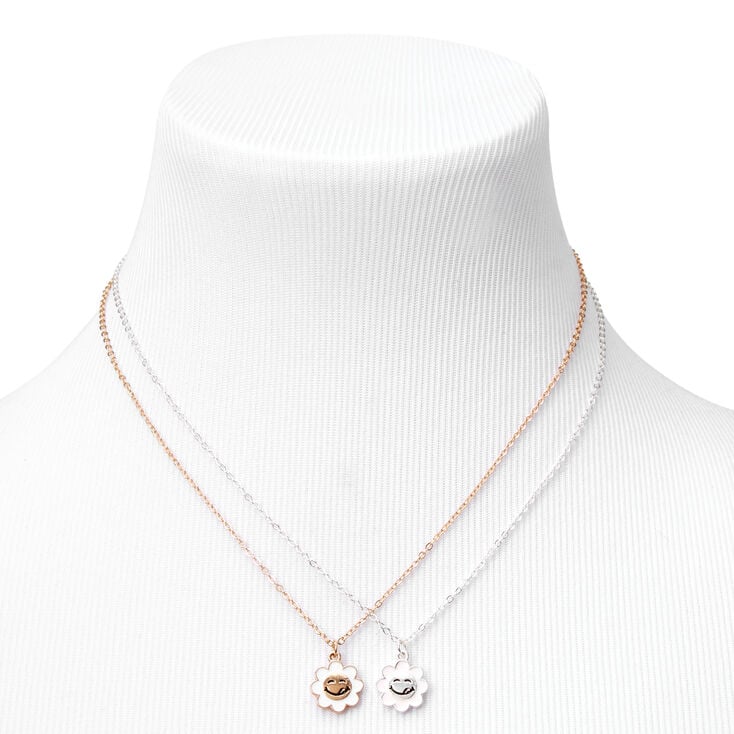 Mixed Metal Happy Face Daisy Pendant Necklace Set &#40;2 Pack&#41;,