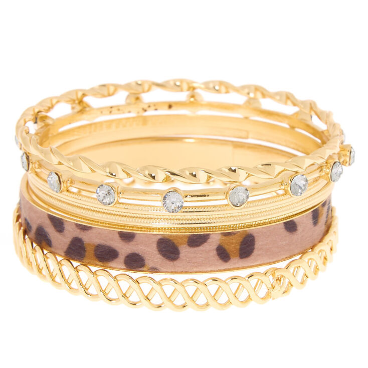 Claire's Lot de 6 bracelets fins bangle à motif léopard couleur doré