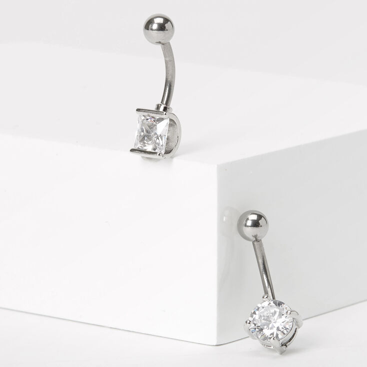 Silver 14G Crystal Belly Rings - 2 Pack,