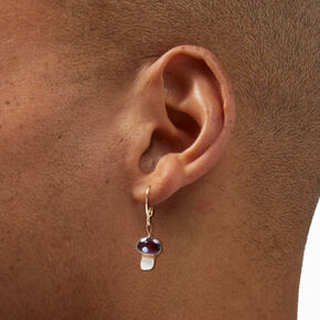 Gold-tone Brown Mushroom Crystal 15mm Huggie Hoop Earrings,