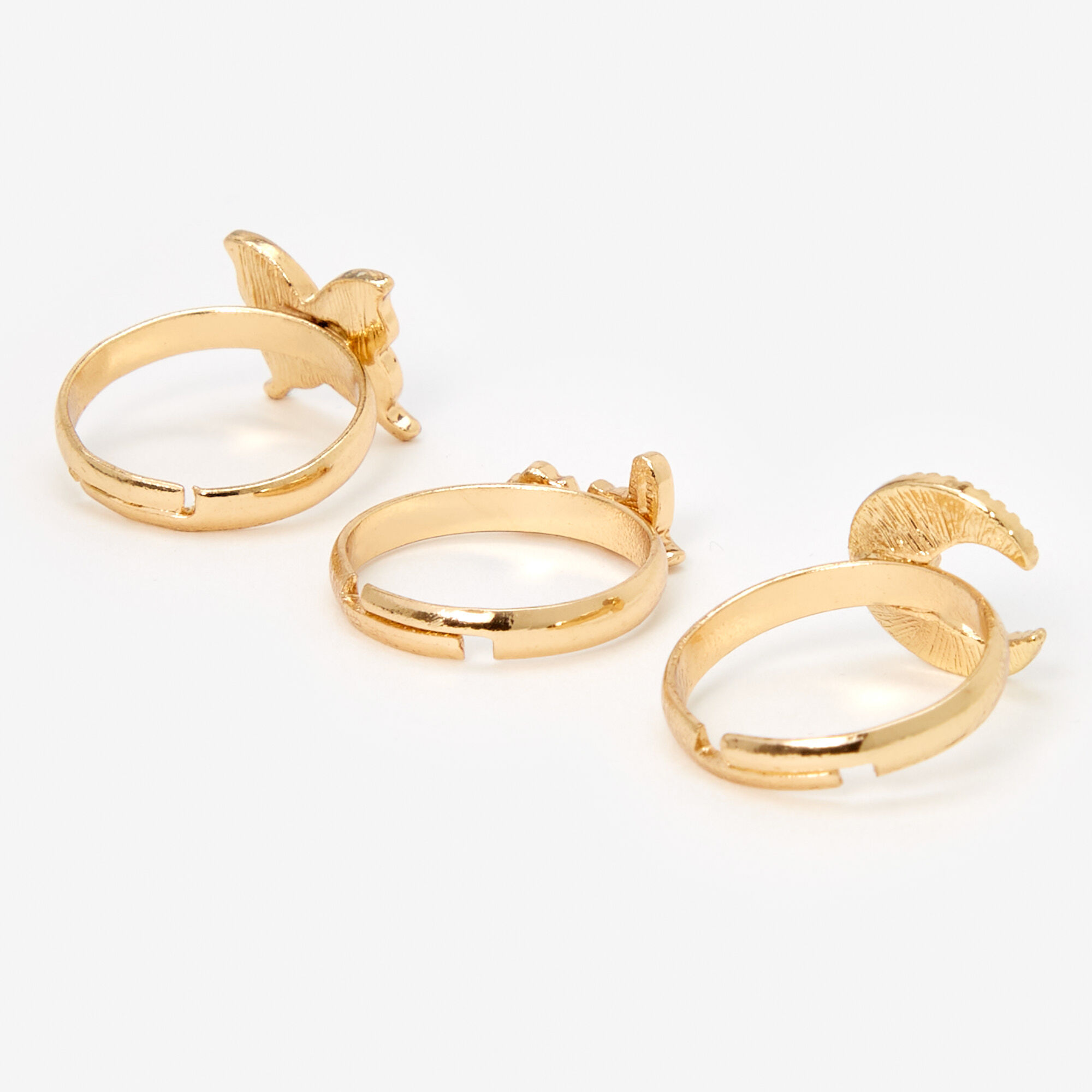 Bagues lune, « Love » et papillon couleur dorée - Lot de 3,
