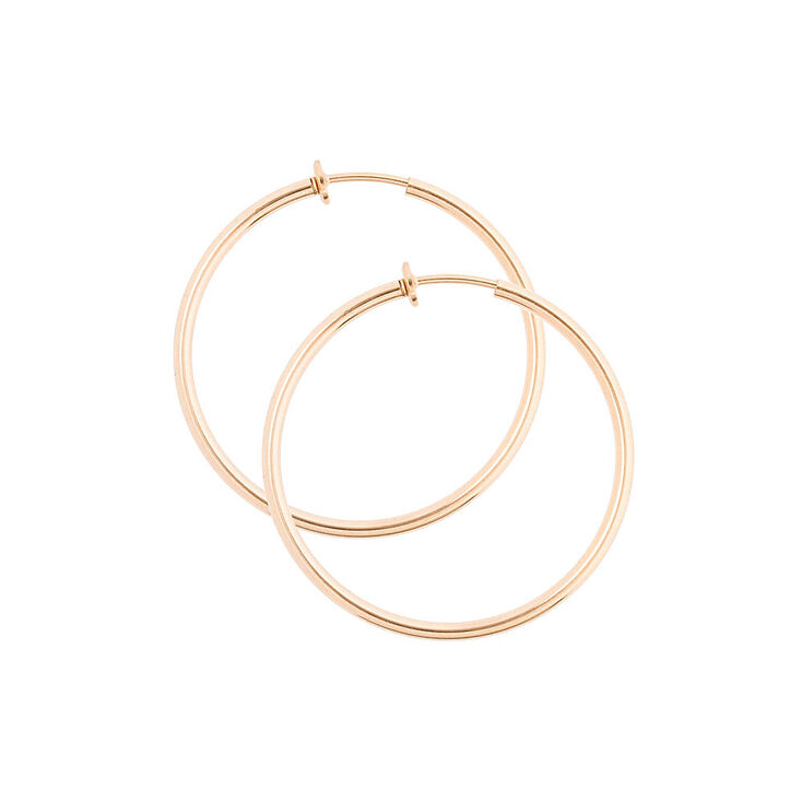 Gold 40mm Clip On Hoop Earrings Claire S Us Gold 40mm Clip On Hoop Earrings