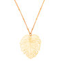 Gold Palm Leaf Long Pendant Necklace,