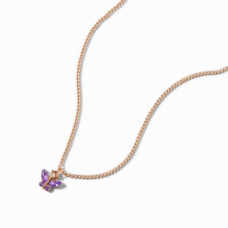Butterfly Birthstone 16&quot; Gold Pendant Necklace - February,