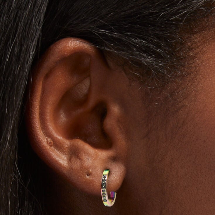 C LUXE by Claire&#39;s Rainbow Anodized Titanium 12MM Crystal Hoop Earrings,