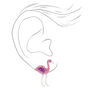 Silver-tone Glitter Flamingo Stud Earrings - Pink,