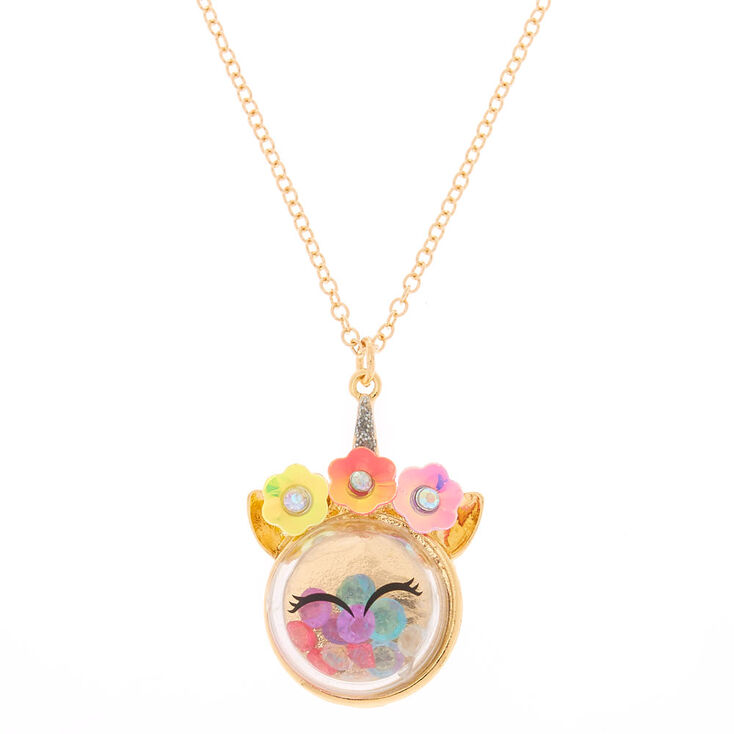 Gold Floral Unicorn Shaker Pendant Necklace Claire S Us