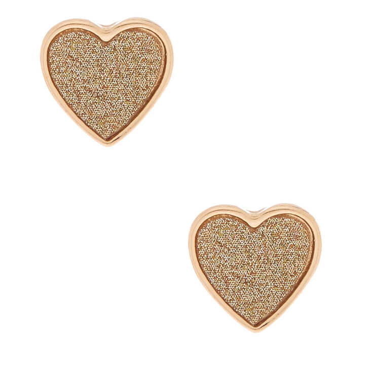 Gold Glitter Heart Stud Earrings,