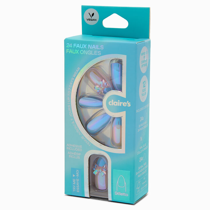 Blue 3D Bow Stiletto Vegan Faux Nail Set - 24 Pack,