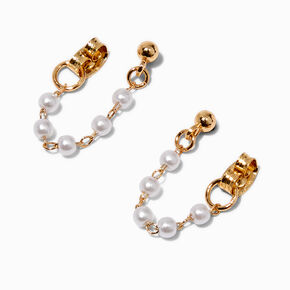 Pearl &amp; Gold-tone Chain Front &amp; Back Earrings,