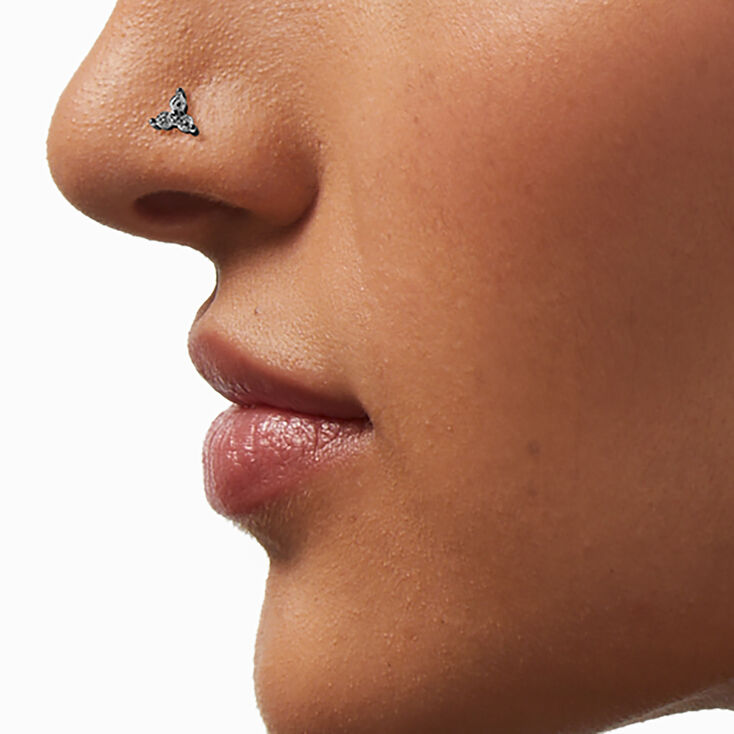 20G Silver-tone Stainless Steel Cubic Zirconia Mixed Bling Nose Studs - 6 Pack,