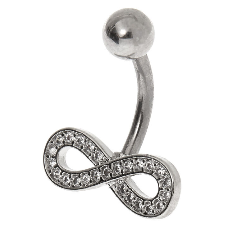 Silver 14G Crystal Infinity Belly Ring,