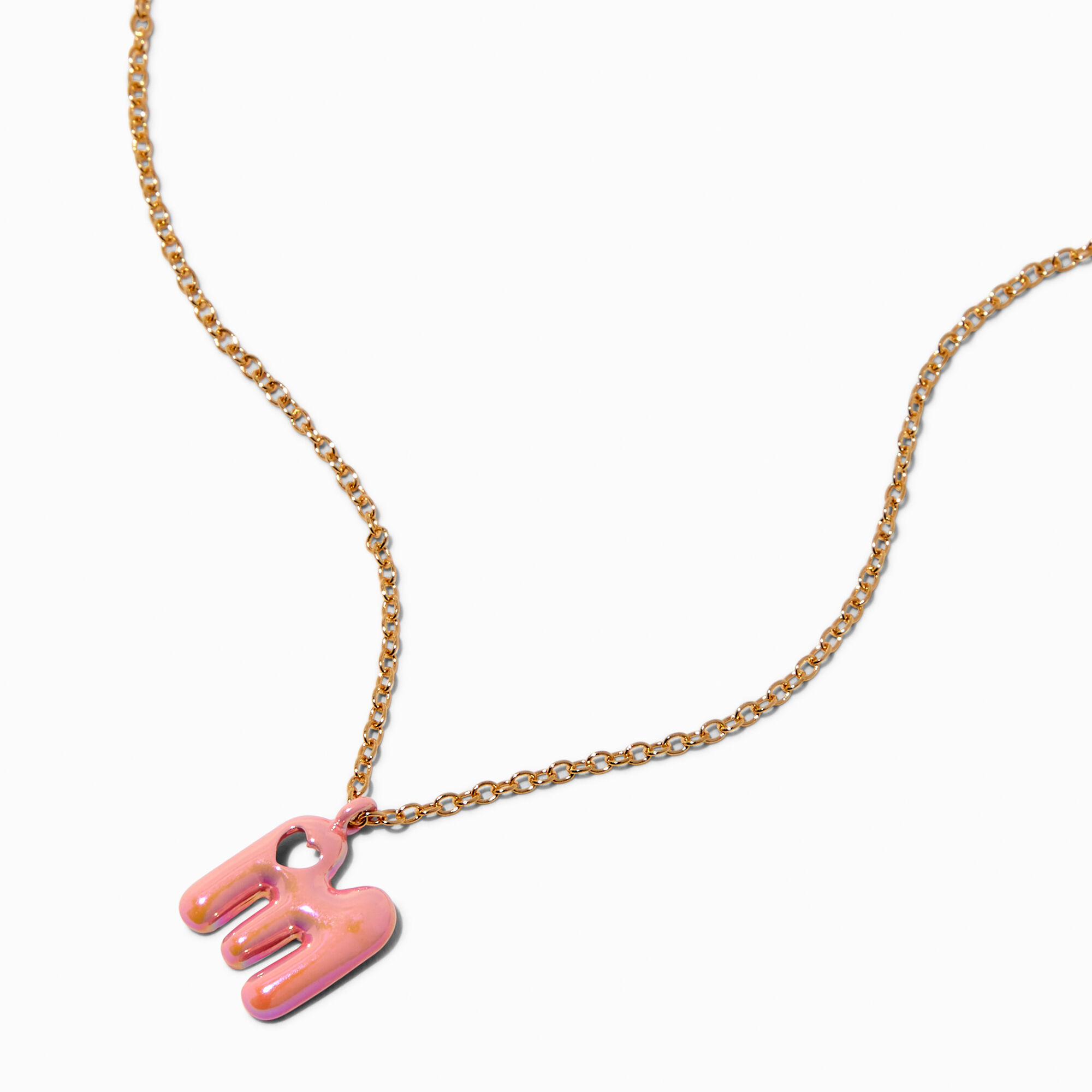 Pink Bubble Initial Heart Pendant Necklace - M,