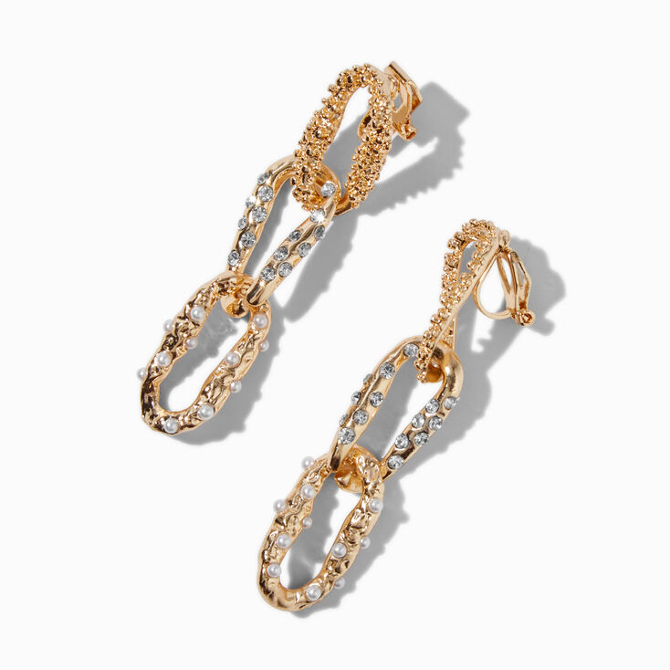 Gold-tone Embellished Link Clip-On Drop Earrings,