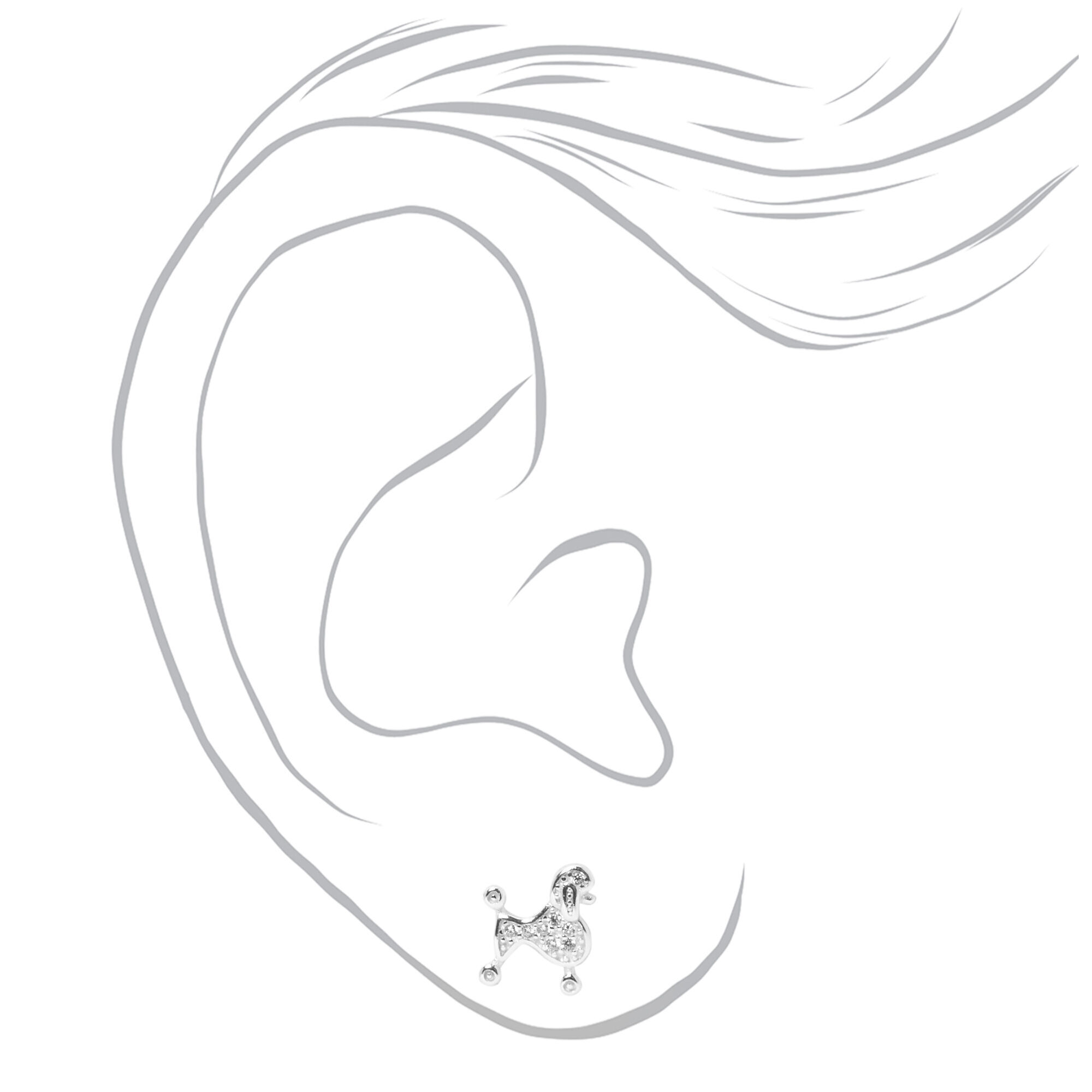 Sterling Silver Cubic Zirconia Poodle Stud Earrings,