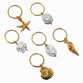 Gold Seashell Icon Hair Rings - 6 Pack,