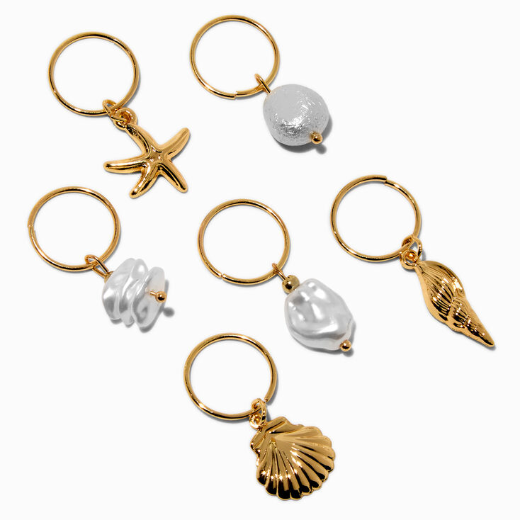 Gold Seashell Icon Hair Rings - 6 Pack,