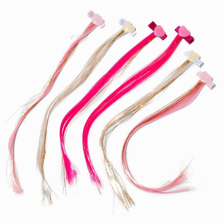 Claire&#39;s Club Heart Faux Hair Snap Hair Clips - 6 Pack,