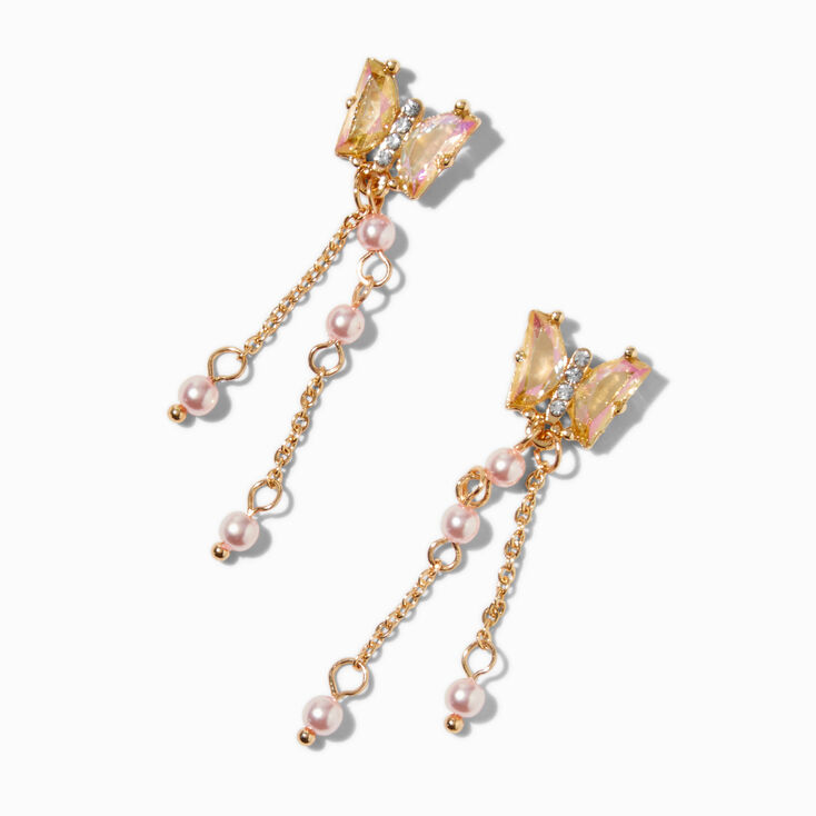 Pink Butterfly Fringe Drop Earrings,