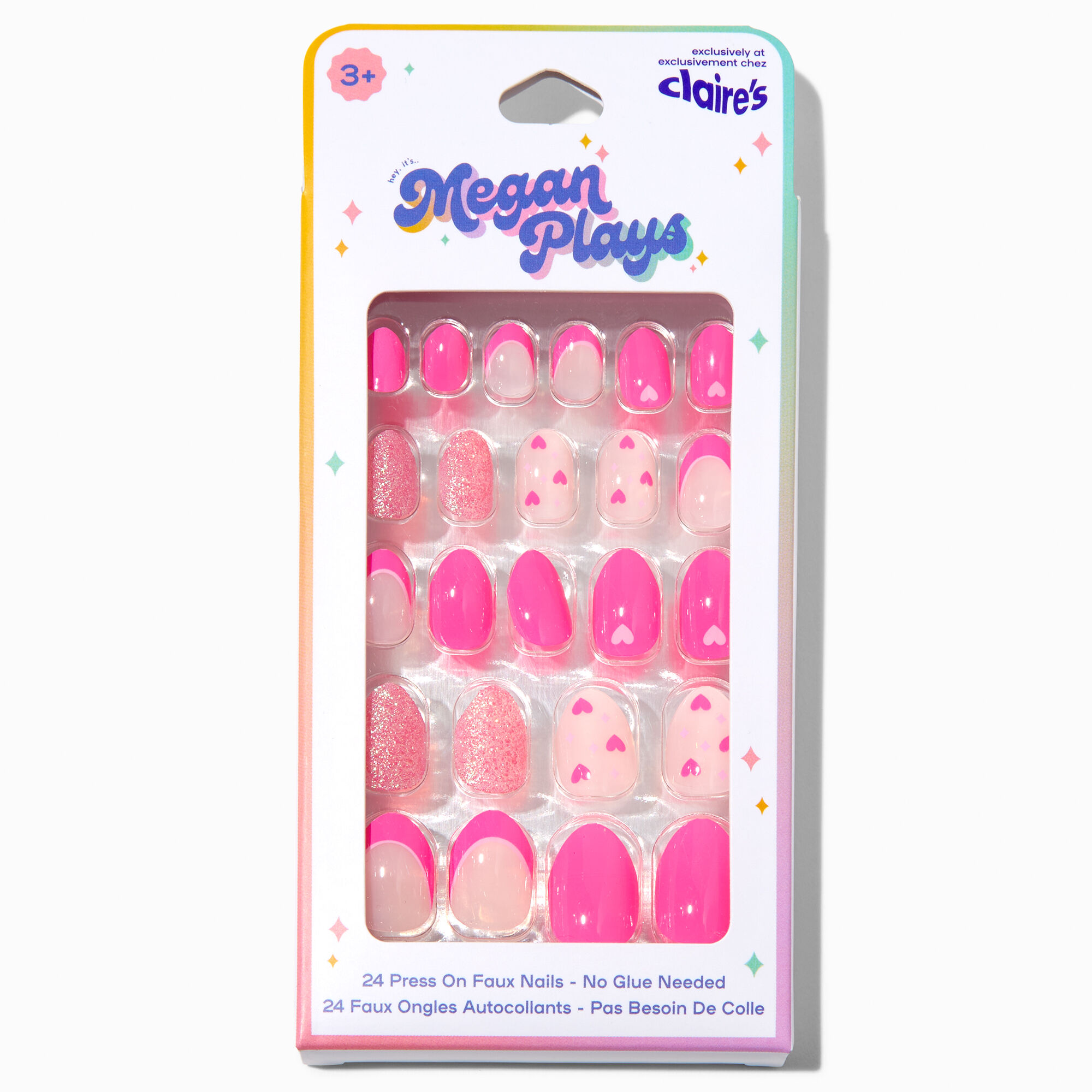 MeganPlays™ Claire's Exclusive Pink Heart Print Stiletto Press On Faux Nail Set - 24 Pack,