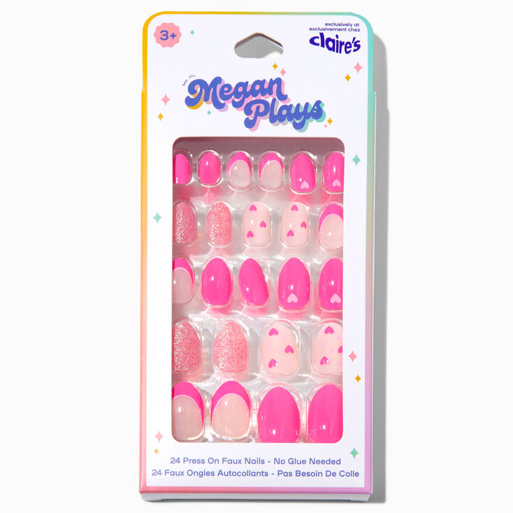 MeganPlays&trade; Claire&#39;s Exclusive Pink Heart Print Stiletto Press On Faux Nail Set - 24 Pack,