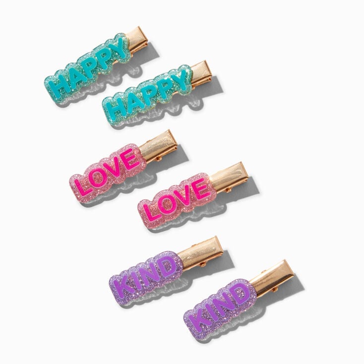 Claire's Club Jewel Tone Affirmation Hair Clips - 6 Pack