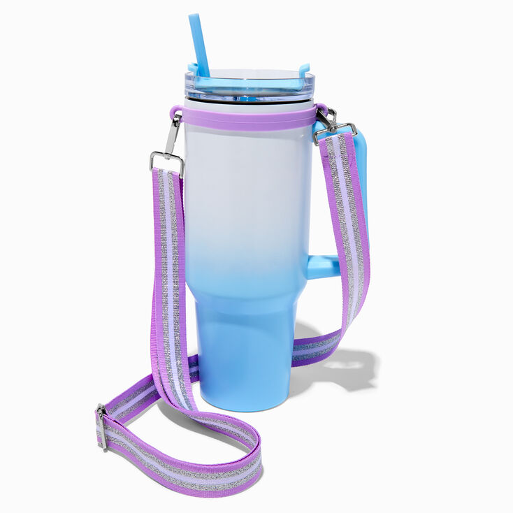 Light Purple &amp; White Striped Crossbody Water Bottle Strap,