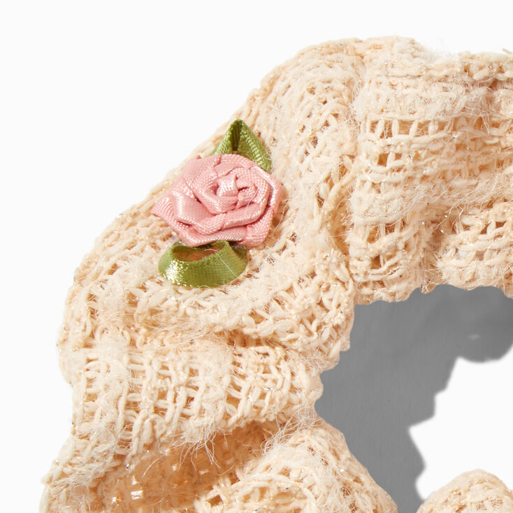 Ivory Rosette Crochet Hair Scrunchie,