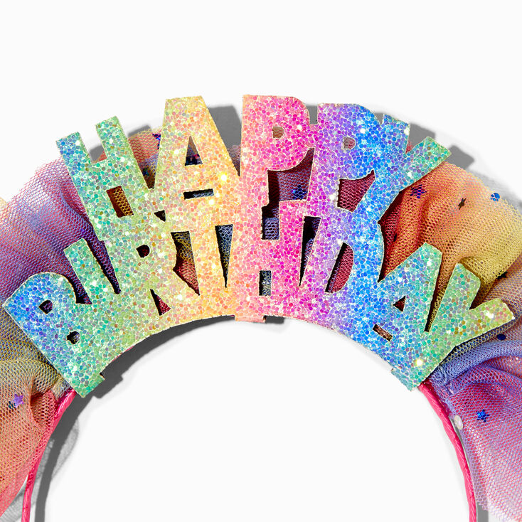 Claire&#39;s Club Rainbow Happy Birthday Glitter Tulle Headband,