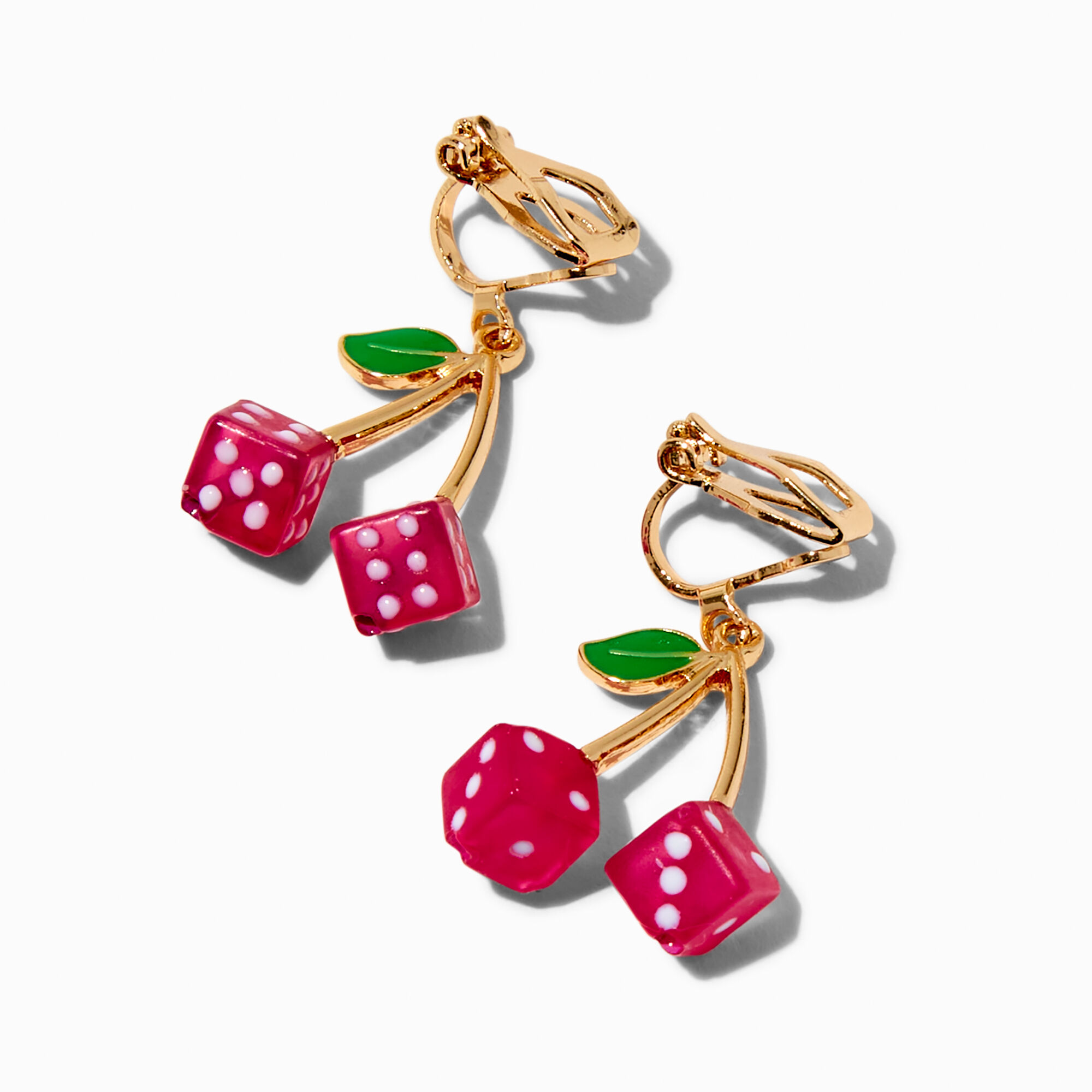 View Claires Cherry Dice 1 ClipOn Drop Earrings Gold information