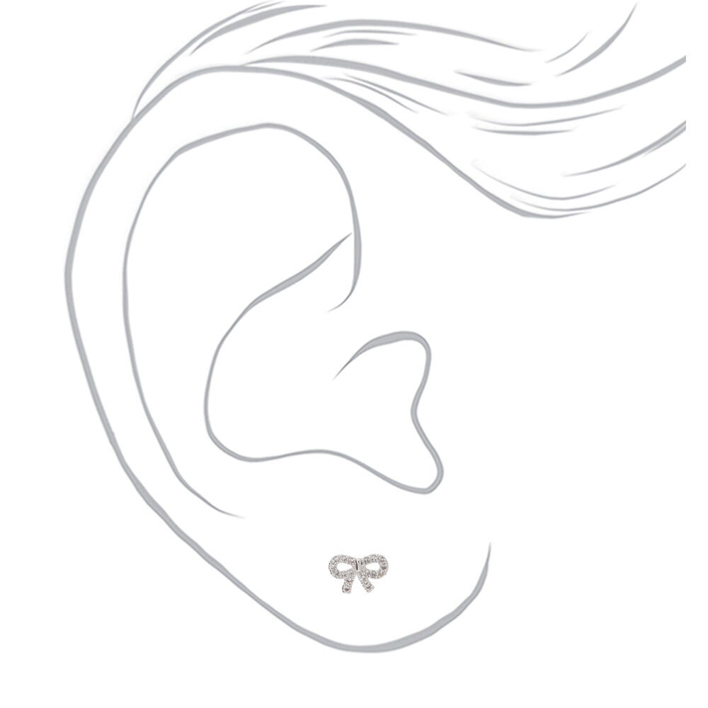 Silver Cubic Zirconia Bow Stud Earrings,