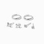 C LUXE by Claire&#39;s Sterling Silver Cubic Zirconia Hoop &amp; Bow Stackable Earrings - 3 Pack,