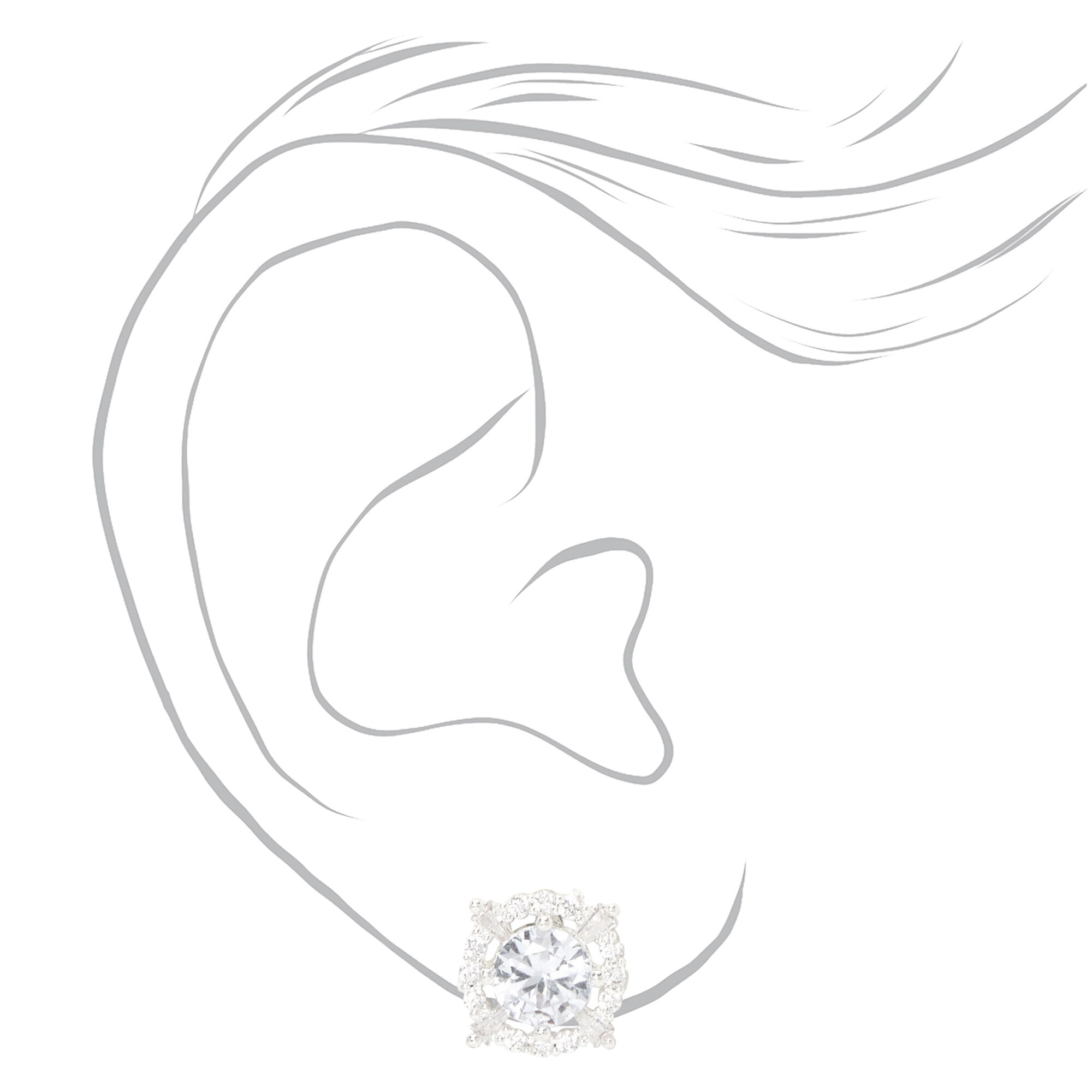 Silver Round Cubic Zirconia Halo Stud Earrings,