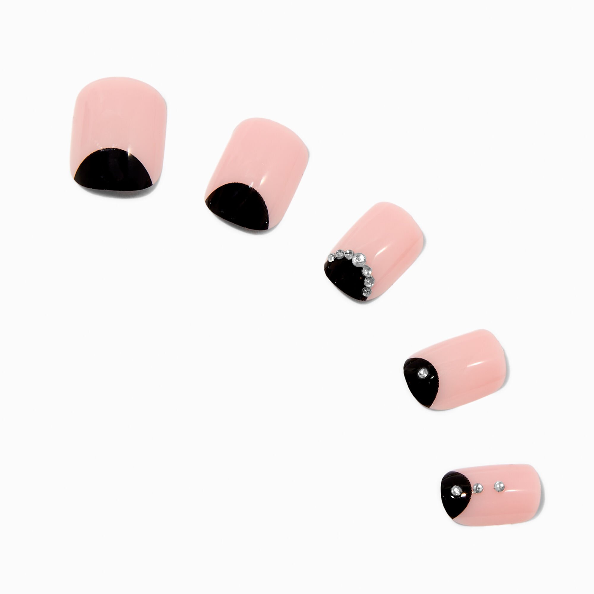 Black & Nude Bling Short Square Vegan Faux Nail Set - 24 Pack,