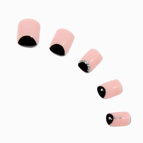Black &amp; Nude Bling Short Square Vegan Faux Nail Set - 24 Pack,