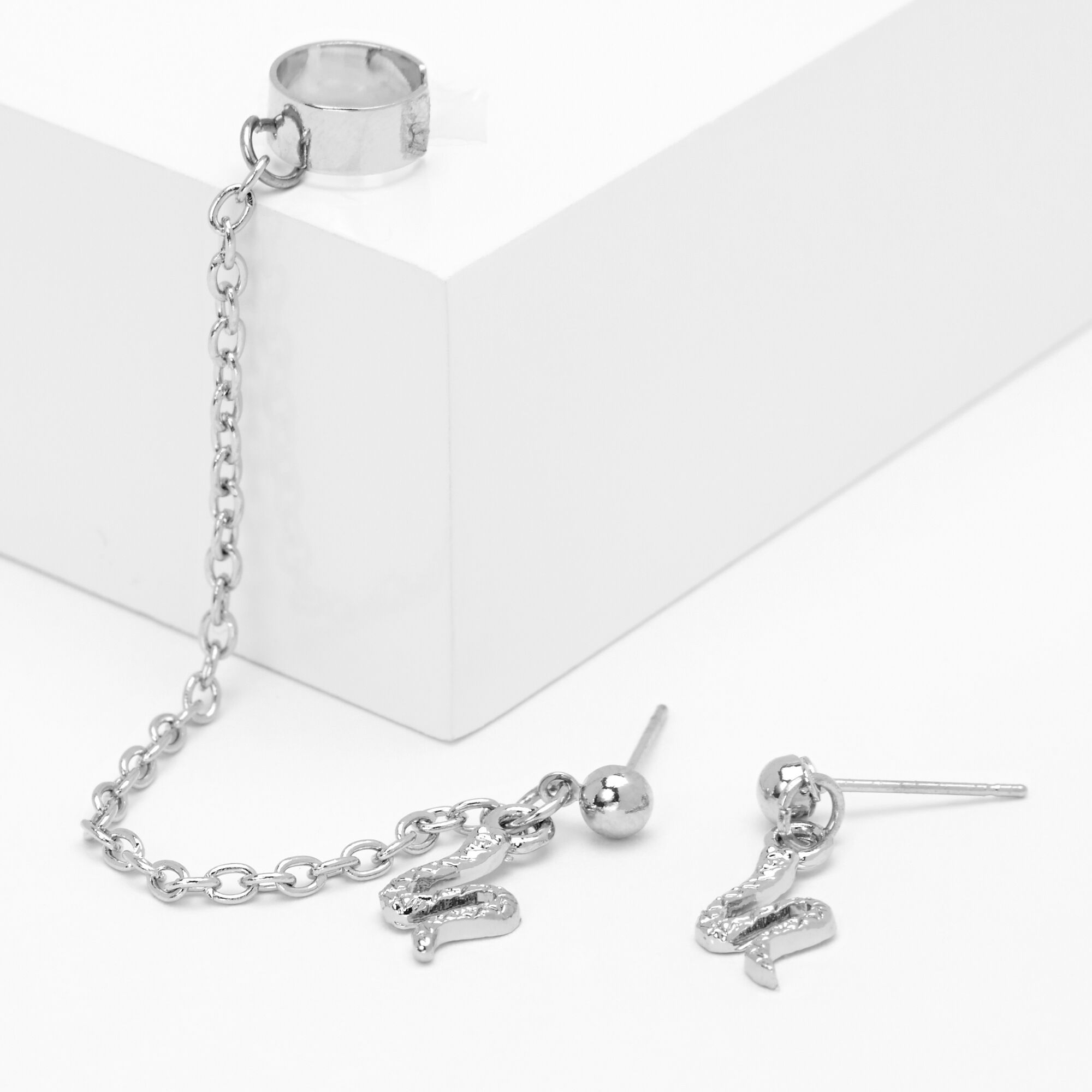 Silver 1.75 Snake Cuff Connector Drop Earrings Claire s