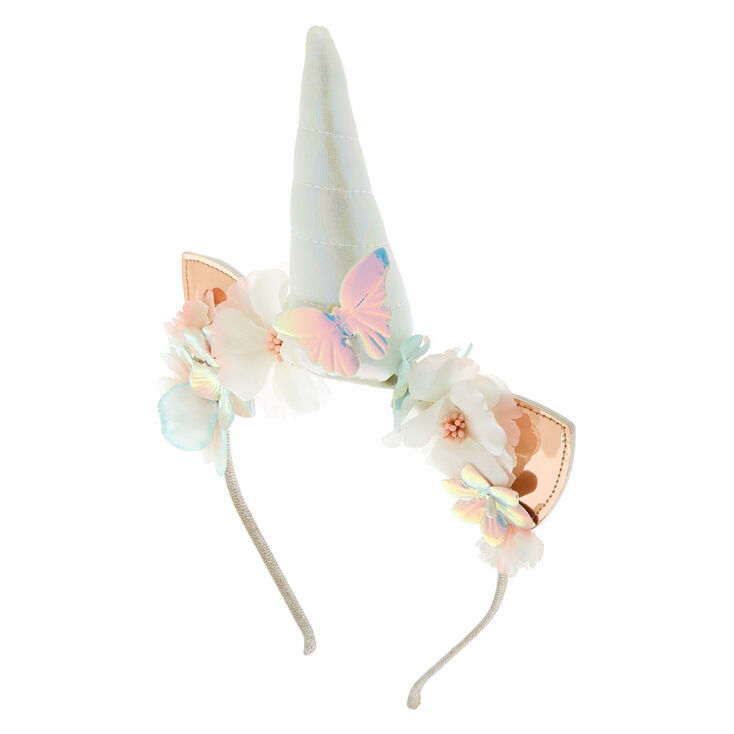 Holographic Unicorn Cat Ears Headband - White,