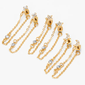 Gold 1.5&quot; Celestial Cross Front and Back Chain Drop Earrings - 3 Pack,