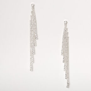 Silver-tone Rhinestone 3.5&quot; Tiered Linear Drop Earrings,