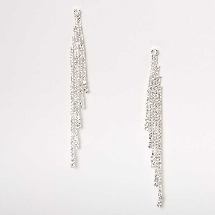 Silver-tone Rhinestone 3.5&quot; Tiered Linear Drop Earrings,