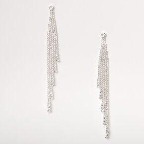 Silver Rhinestone 3.5&quot; Tiered Linear Drop Earrings,