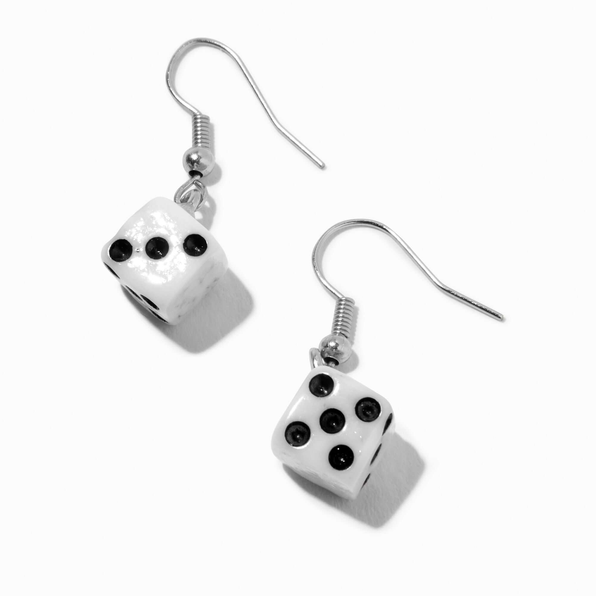 View Claires Black 1 Dice Drop Earrings White information