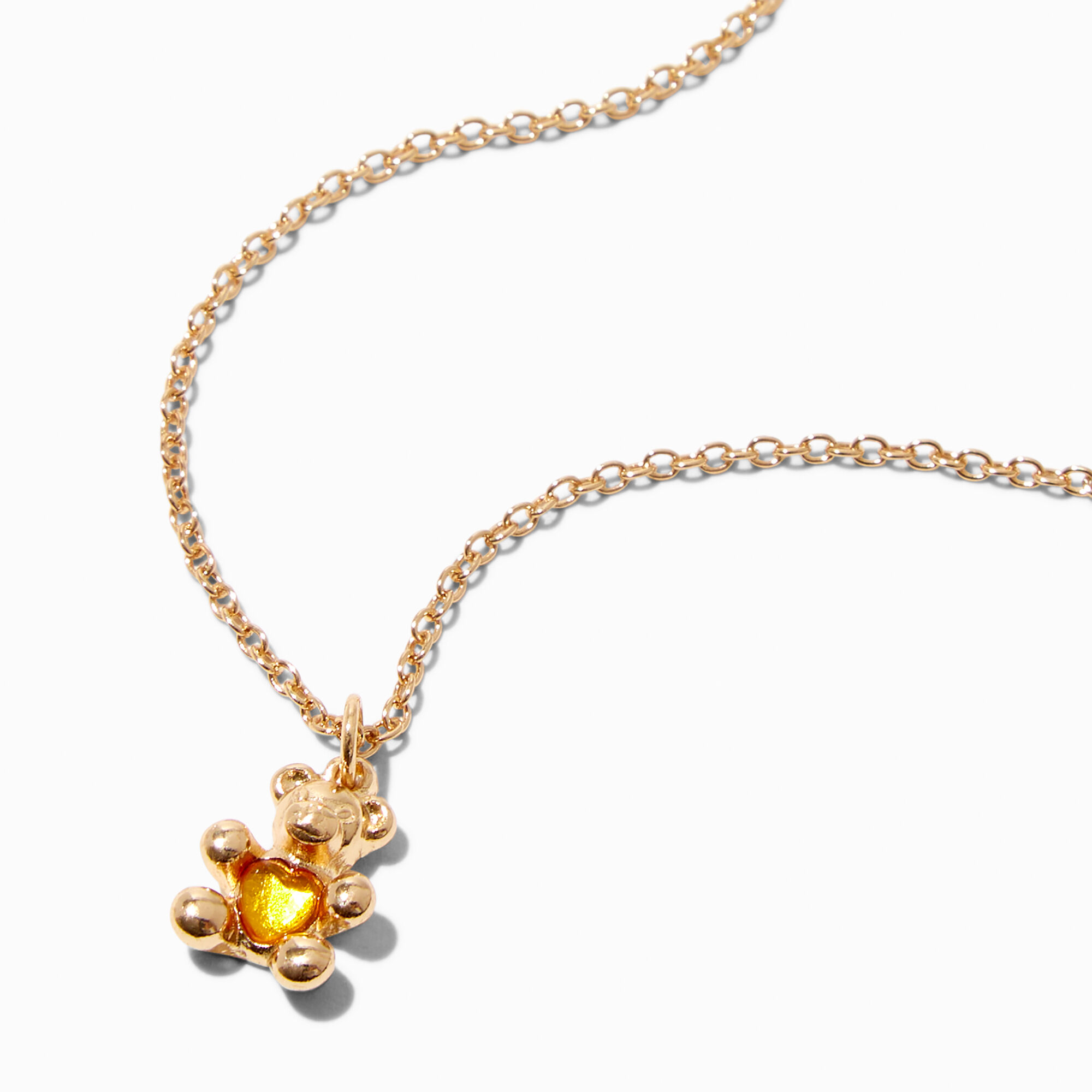 View Claires November Birthstone Teddy Bear Pendant Necklace Gold information