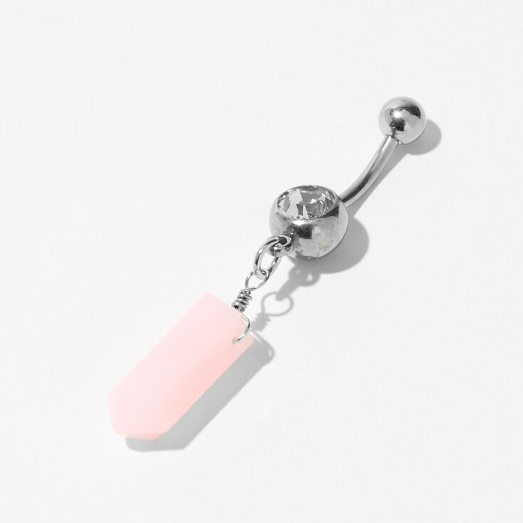 Silver 14G Crystal Pink Mystical Gem Dangle Belly Ring,
