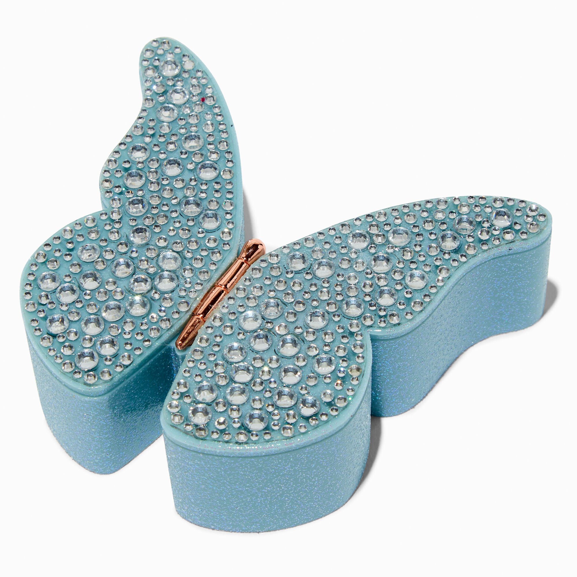 View Claires Embellished Butterfly Hinged Box Blue information
