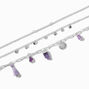 Purple Charm Silver Chain Bracelets - 3 Pack,