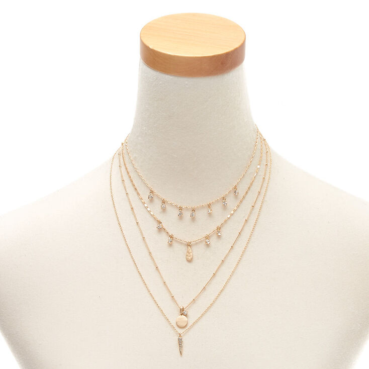 Gold Boho Crystal Multi Strand Necklace,